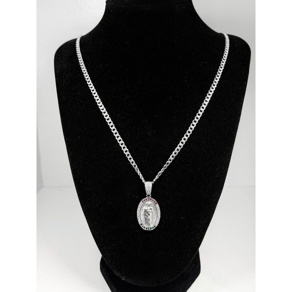 925 Sterling Silver San Judas Tadeo Pendant Necklace 20 Inch Curb Chain Italy